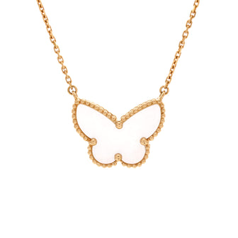 Van Cleef & Arpels Lucky Alhambra Butterfly Pendant Necklace 18K Yellow Gold with Mother of Pearl