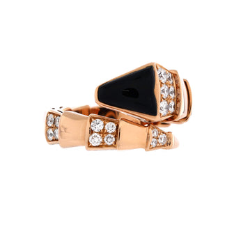 Bvlgari Serpenti Viper One-Coil Ring 18K Rose Gold with Onyx and Semi Pave Diamonds Wide