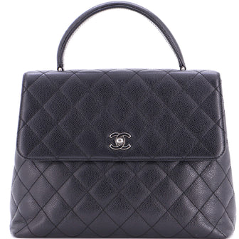 Chanel Vintage Classic Top Handle Flap Bag Quilted Caviar Jumbo