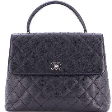 Chanel Vintage Classic Top Handle Flap Bag Quilted Caviar Jumbo