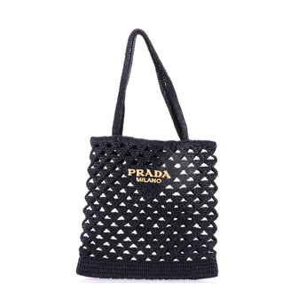 Prada Triangle Logo Tote Raffia Crochet Small