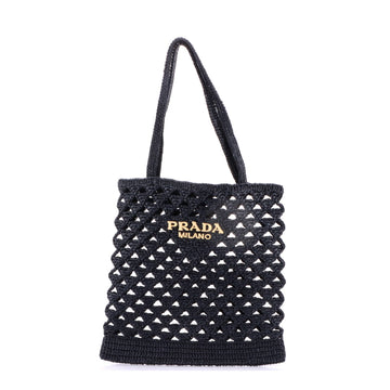 Prada Triangle Logo Tote Raffia Crochet Small