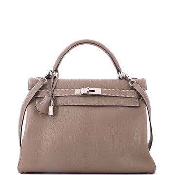 Hermes Kelly Handbag Grey Chevre de Coromandel with Palladium Hardware 32