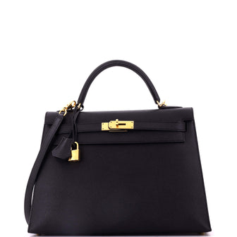 Hermes Kelly Handbag Black Epsom with Gold Hardware 32