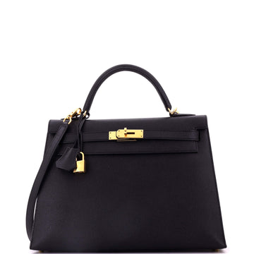 Hermes Kelly Handbag Black Epsom with Gold Hardware 32