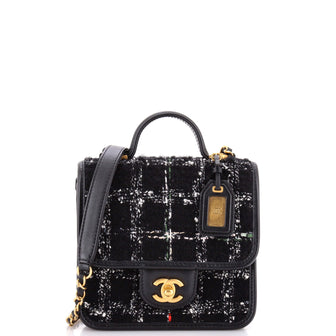 Chanel School Memory Top Handle Flap Bag Quilted Tweed Mini