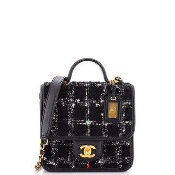 Chanel School Memory Top Handle Flap Bag Quilted Tweed Mini