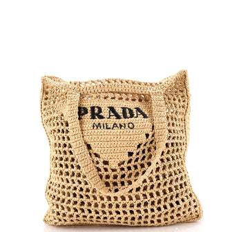 Prada Triangle Logo Open Tote Raffia