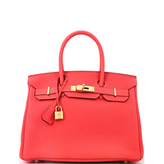 Hermes Birkin Handbag Red Togo with Gold Hardware 30
