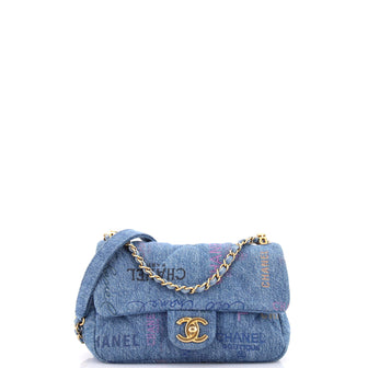 Chanel Denim Mood Flap Bag Logo Printed Quilted Denim Small
