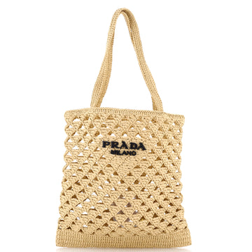 Prada Triangle Logo Tote Raffia Crochet Small