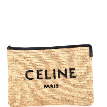 Celine Logo Zip Pouch Raffia with Sequins Large
