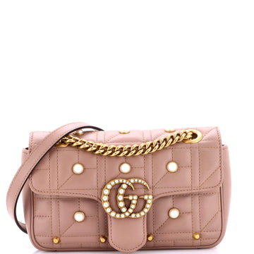 Gucci Pearly GG Marmont Flap Bag Embellished Matelasse Leather Mini