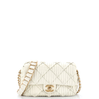 Chanel Woven Strap Medallion Chain Flap Bag Quilted Pleated Calfskin Small