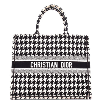 Christian Dior Book Tote Houndstooth Canvas Large