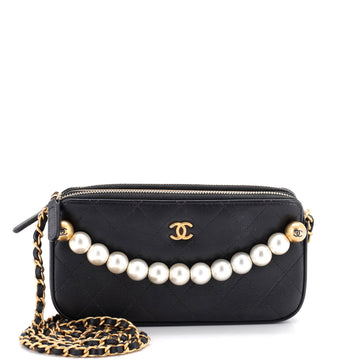 Chanel Chic Pearls Double Zip Clutch with Chain Quilted Lambskin