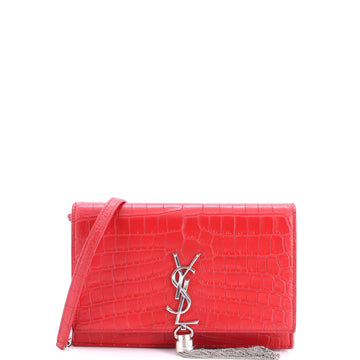 Saint Laurent Classic Monogram Tassel Chain Wallet Crocodile Embossed Leather