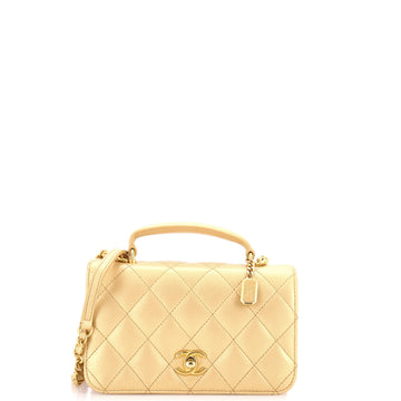 Chanel CC Top Handle Chain Full Flap Bag Quilted Lambskin Mini