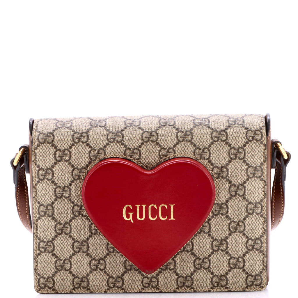 Gucci Logo Heart Crossbody Bag GG Coated Canvas Brown 4359221