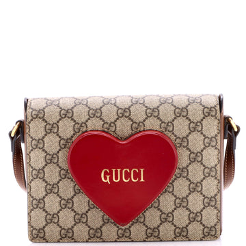 Gucci Logo Heart Crossbody Bag GG Coated Canvas