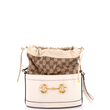 Gucci Horsebit 1955 Bucket Crossbody Bag Leather and GG Canvas Small