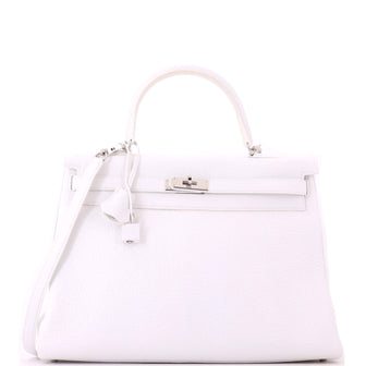 Hermes Kelly Handbag White Togo with Palladium Hardware 35