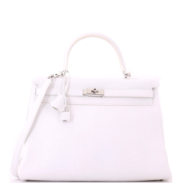 Hermes Kelly Handbag White Togo with Palladium Hardware 35