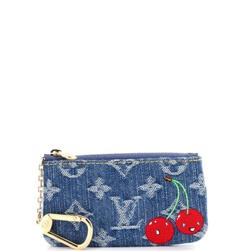Louis Vuitton x Takashi Murakami Key Pouch Limited Edition Monogram Cerises Denim
