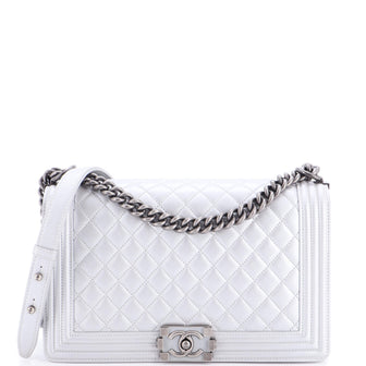 Chanel Boy Flap Bag Quilted Metallic Calfskin New Medium