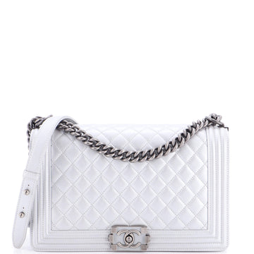 Chanel Boy Flap Bag Quilted Metallic Calfskin New Medium
