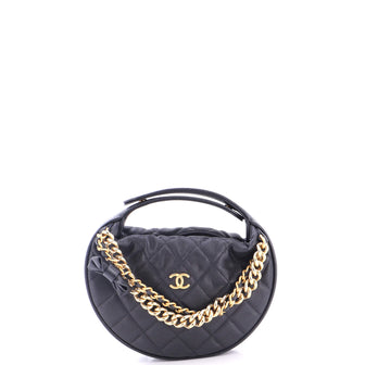 Chanel Double Chain Bow Hobo Pouch Quilted Caviar Mini