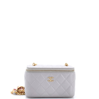 Chanel Classic Vanity Case with Resin Pearl Chain Quilted Lambskin Small