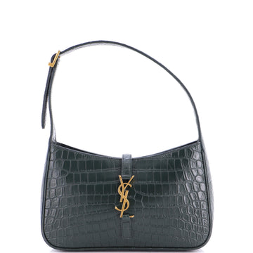 Saint Laurent Le 5 a 7 Hobo Crocodile Embossed Leather Small