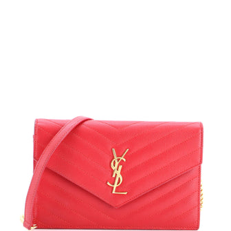 Saint Laurent Classic Monogram Wallet on Chain Matelasse Chevron Leather Medium