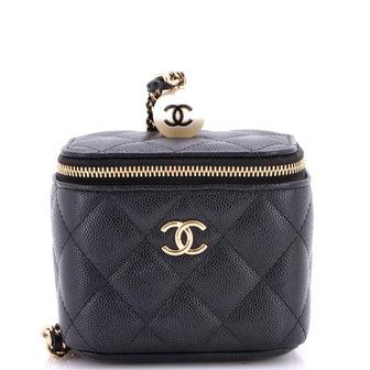 Chanel Classic Pearl Vanity Case with Chain Quilted Caviar Mini