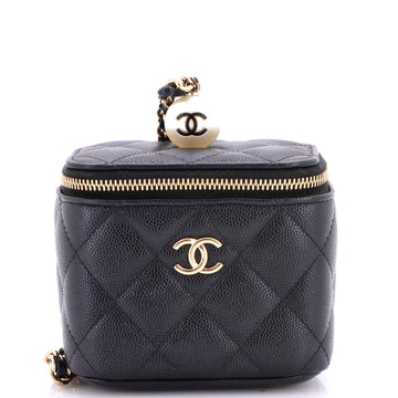 Chanel Classic Pearl Vanity Case with Chain Quilted Caviar Mini