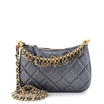 Chanel Logo Letters Top Handle Chain Crossbody Bag Quilted Lambskin Small