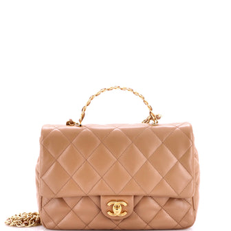 Chanel Golden Links Top Handle Flap Bag Quilted Shiny Lambskin Medium