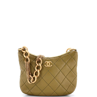 Chanel CC Mixed Chain Link Zip Hobo Quilted Lambskin