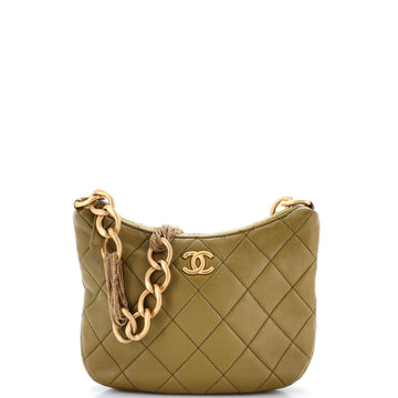 Chanel CC Mixed Chain Link Zip Hobo Quilted Lambskin