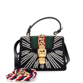 Gucci Sylvie Top Handle Bag Crystal Embellished Satin Mini