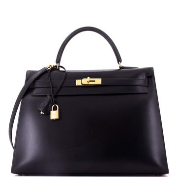 Hermes Kelly Handbag Black Box Calf with Gold Hardware 35
