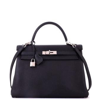 Hermes Kelly Handbag Black Togo with Palladium Hardware 32