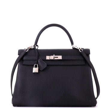 Hermes Kelly Handbag Black Togo with Palladium Hardware 32