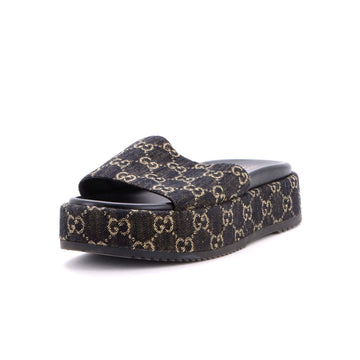 Gucci Women's Angelina Platform Slide Sandals GG Denim