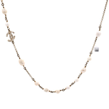Chanel CC Station Long Necklace Metal with Faux Pearls, Beads, and Crystals