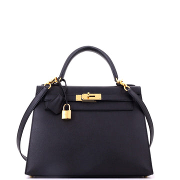 Hermes Kelly Handbag Black Epsom with Gold Hardware 28