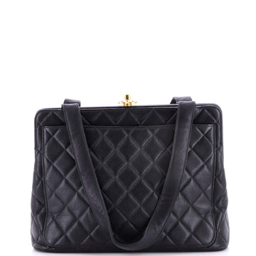 Chanel Vintage Kisslock Frame Tote Quilted Caviar Large