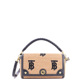 Burberry Note Top Handle Bag Embroidered Raffia with Leather