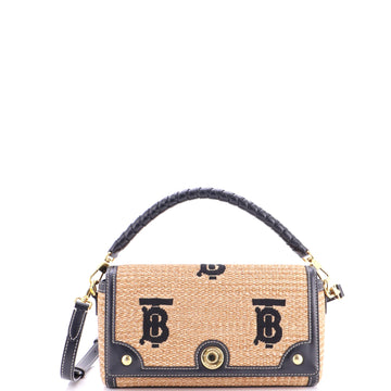 Burberry Note Top Handle Bag Embroidered Raffia with Leather